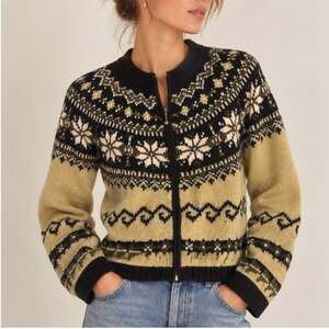 Vtg Icelandic Design Lambswool Angora Fair Isle Zip Cardigan Sweater Size Medium